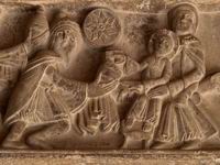 REY MAGO, VIRGEN Y NI�O. OBSERVAR PLIEGUES DE LA T�NICA DEL REY MAGO