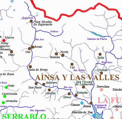 MAPA DE LA ZONA DE AINSA Y LAS VALLES